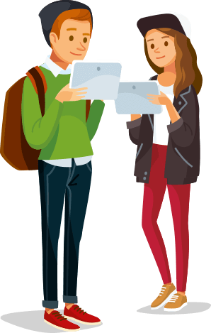 Ilustração de alunos estudando