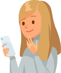 Ilustração de uma aluna segurando um smartphone