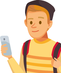 Ilustração de um aluno segurando um smartphone